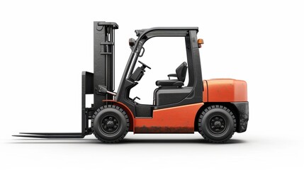 Red and black forklift isolated on white background.