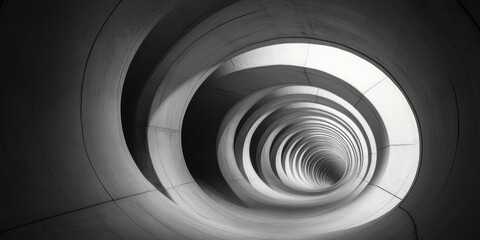 Fototapeta premium Abstract black and white image of a spiral staircase in a modern building.