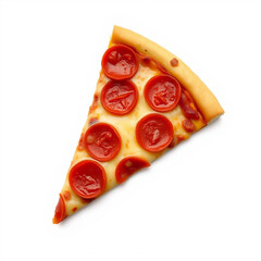 Pepperoni pizza slice with melted cheese and crispy crust on plain white background