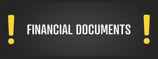 Financial Documents. A blackboard with white text. Illustration with grunge text style.