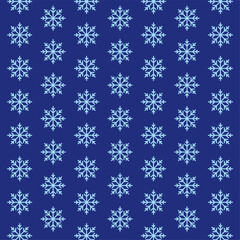 Christmas seamless Snowflakes Pattern on blue background. Vector seamless texture. White seamless snowflake pattern. Used for wrap, textile, paper. Merry Christmas and Happy New Year. Winter concept.