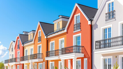 Obraz premium Row of colorful houses with modern architecture under clear blue sky