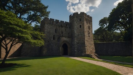 The archer tower features stunning stained glass windows