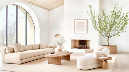 Cozy living room with modern interior design and natural elements in a bright space