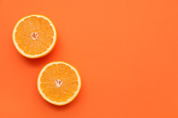 Orange slices on color background