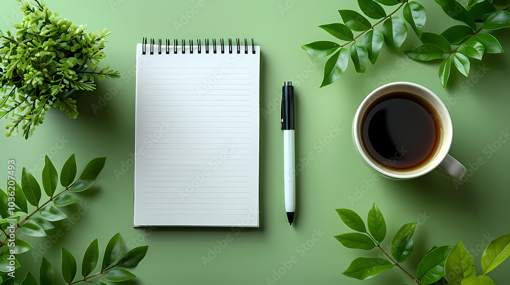 Poster notebook with leaves and espresso generated ai