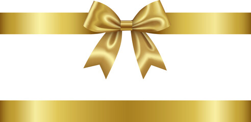 gold bow with ribbon. golden bow and ribbon for christmas and birthday decorations	