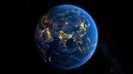 Obraz premium 3D Earth with realistic cloud atmosphere and night lights in Asia