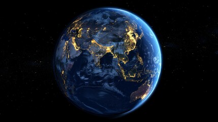 Obraz premium 3D Earth with realistic cloud atmosphere and night lights in Asia