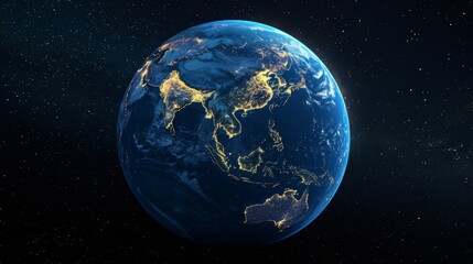 Fototapeta premium 3D Earth with realistic cloud atmosphere and night lights in Asia