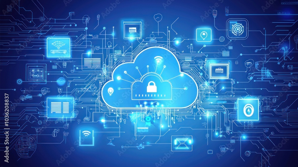 Aufkleber Secure Cloud Computing Network with Data Security and Connectivity Icons