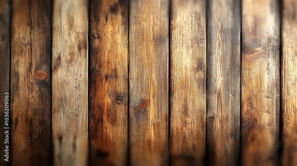 Poster The wooden wall showcases an array of warm brown tones and intricate grain patterns, enhancing the rustic charm of the interior space, complemented by natural textures.