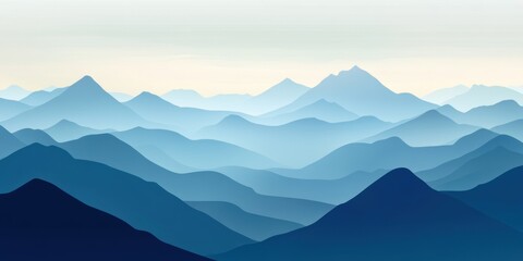 Serene blue mountain landscape with a hazy sky.