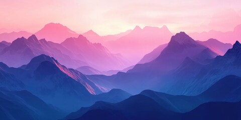 Obraz premium Silhouettes of mountain ranges bathed in a vibrant pink and purple sunset.