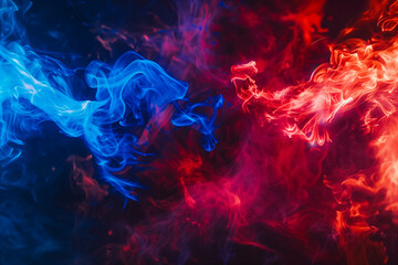 Red and blue fire on black background. Colorful smoke on black background,
