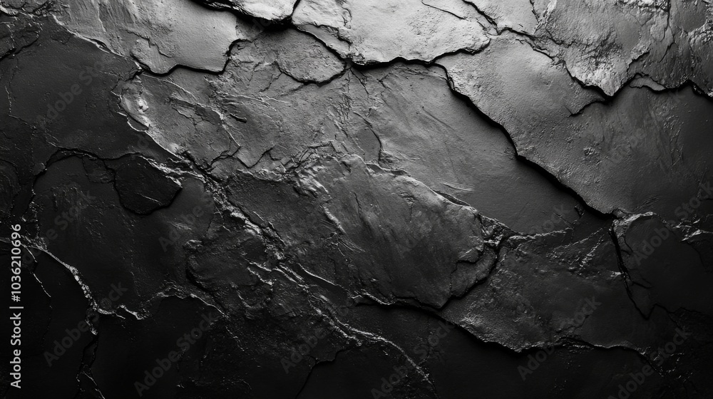 Poster a textured black surface displays intricate cracks and lines, creating a dramatic effect with variat