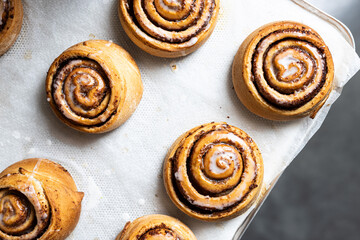 Freshly baked cinnamon rolls with sweet icing