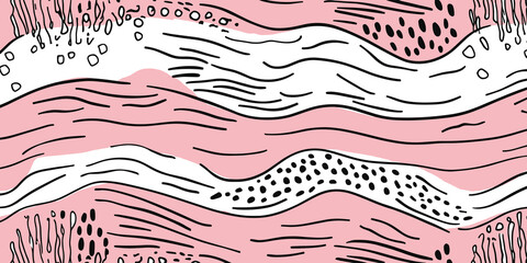 Abstract pink and white wave pattern with black details