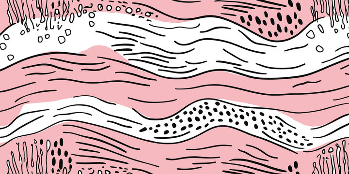 Abstract pink and white wave pattern with black details