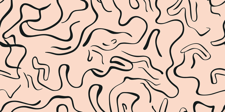 Abstract pink background with flowing black lines
