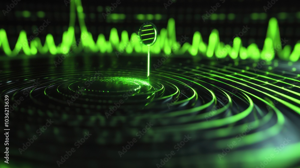 Poster abstract 3d rendering of a sphere on a digital surface