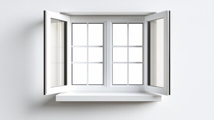 Obraz premium Elegant modern window profile with fine aluminum frame, resting on a smooth white sill, isolated against a pure white backdrop, perfect for ad space