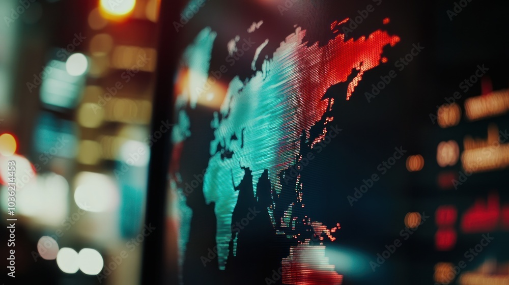 Poster global connection - world map on a screen