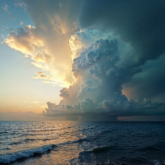 Fototapeta premium Towering Cumulonimbus Cloud Over a Stormy Ocean