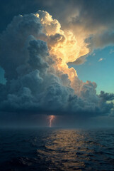 Obraz premium Towering Cumulonimbus Cloud Over a Stormy Ocean