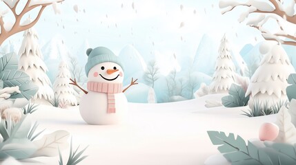 Cheerful Snowman in a Beautiful Winter Wonderland