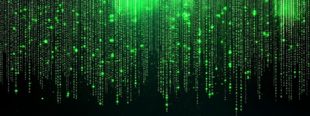 green binary code rolling down against a black background