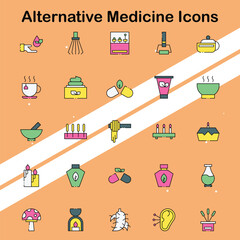 Set of alternative medicine icons representing various holistic practices and therapies suitable for wellness themes.