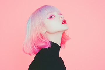 女性のポートレート、ピンク、ヘアカラー、メイク