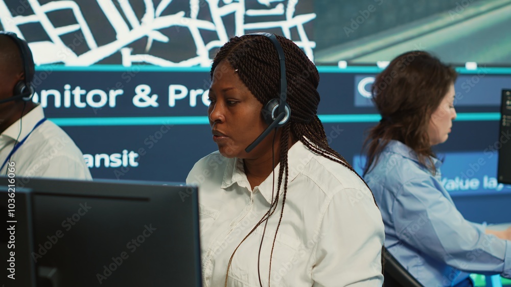 Aufkleber diverse employees at call center transmitting gps coordinates of routes without traffic to help with