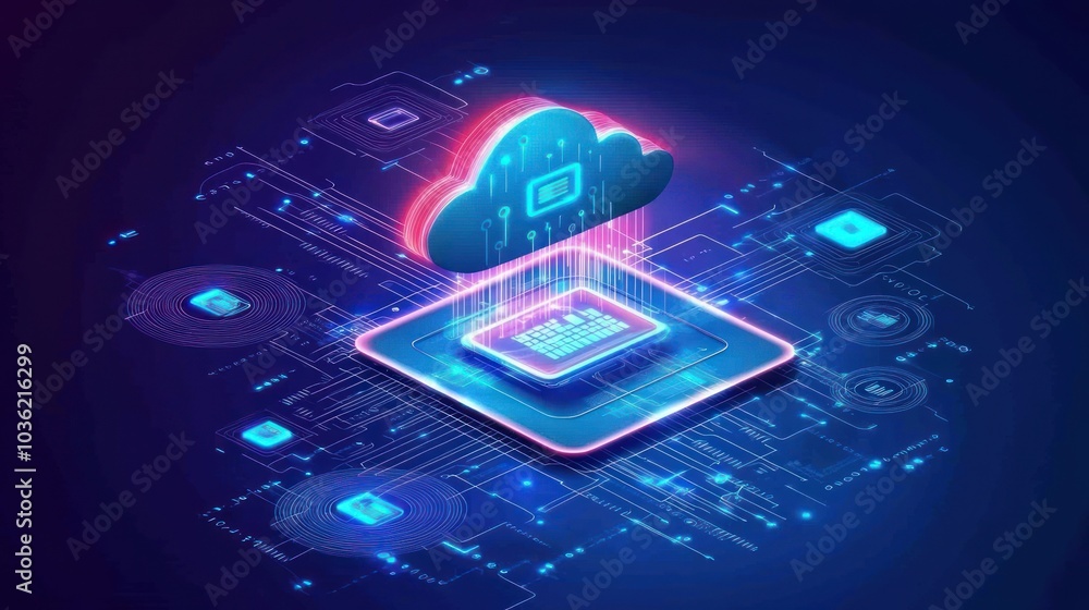 Poster cloud computing data transfer to a cpu with neon lines