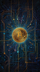 Cryptocurrency Bitcoin digital transactions for mobile background wallpaper blockchain and fintech branding, crypto trading platforms, digital economy blogs, ICO campaigns