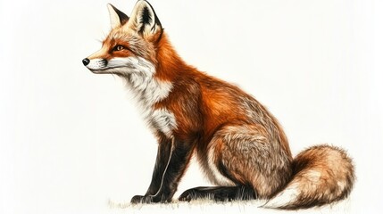 Obraz premium A realistic illustration of a sitting fox with vibrant fur and attentive expression.