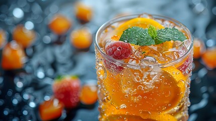 Refreshing Summer Cocktail with Orange, Mint, and Raspberry