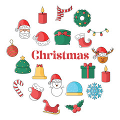 Christmas icon set featuring tree, bell, and snowflake, Vector