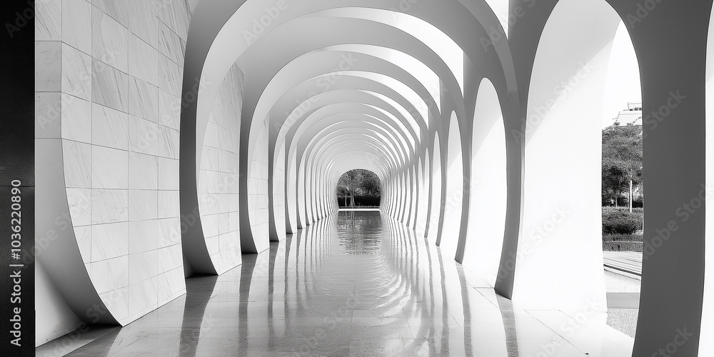 Leinwandbilder modern architecture perspective with arches creating tunnel effect in monochrome