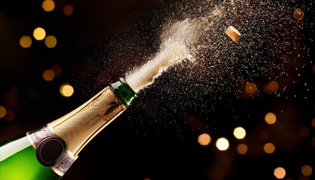 Popping champagne bottle celebrating success 