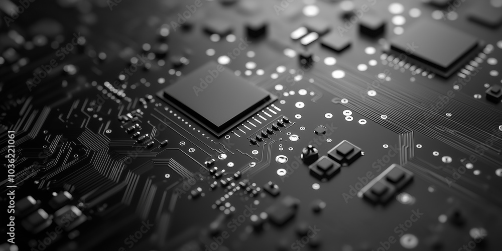 Poster Close-up of computer motherboard showing cpu chip and circuitry