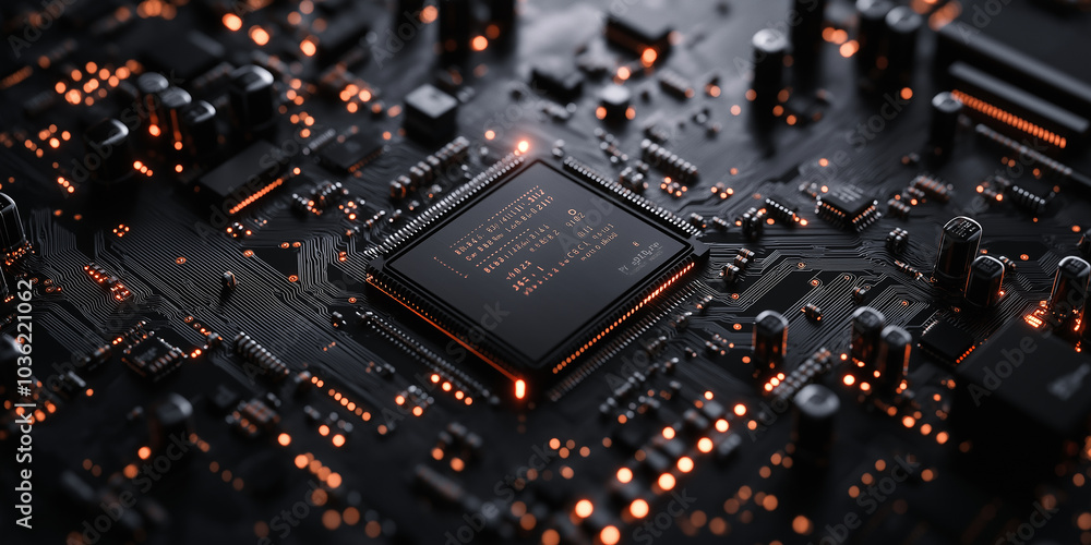 Poster Modern cpu processing data on circuit board