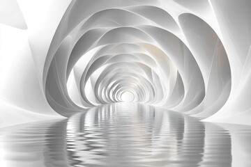 Obraz premium Abstract White Curved Tunnel with Water Reflection