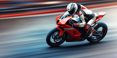 Professional motorcycle racer speeding on a racetrack