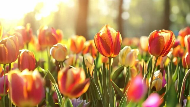 Colorful tulips in a spring garden, Video