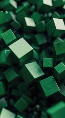 A close-up of various green cubes scattered in a textured arrangement.