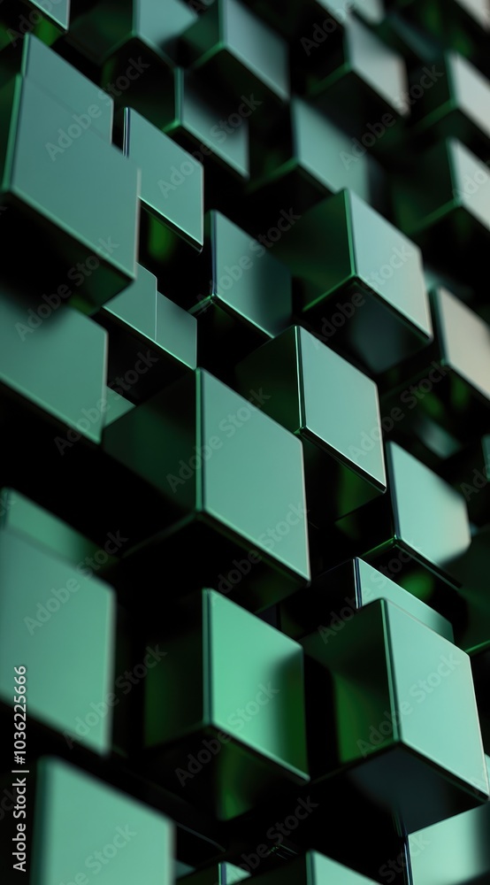 Poster a close-up of green, three-dimensional cubes arranged in a textured pattern.