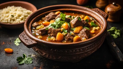 A flavorful Moroccan tagine with tender lamb, apricots, and almonds