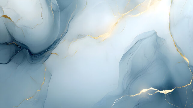 A soothing blue marble backdrop with hints of gold weaving through forming an elegant and refined abstract scene